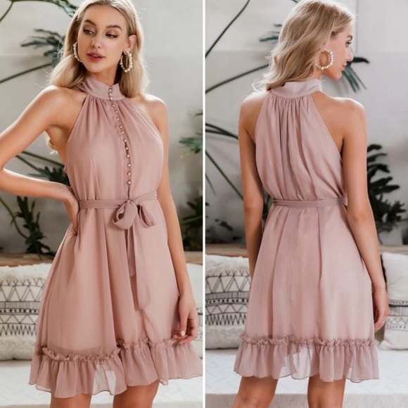 Halter Belted Button Dress - Picture 3 of 3